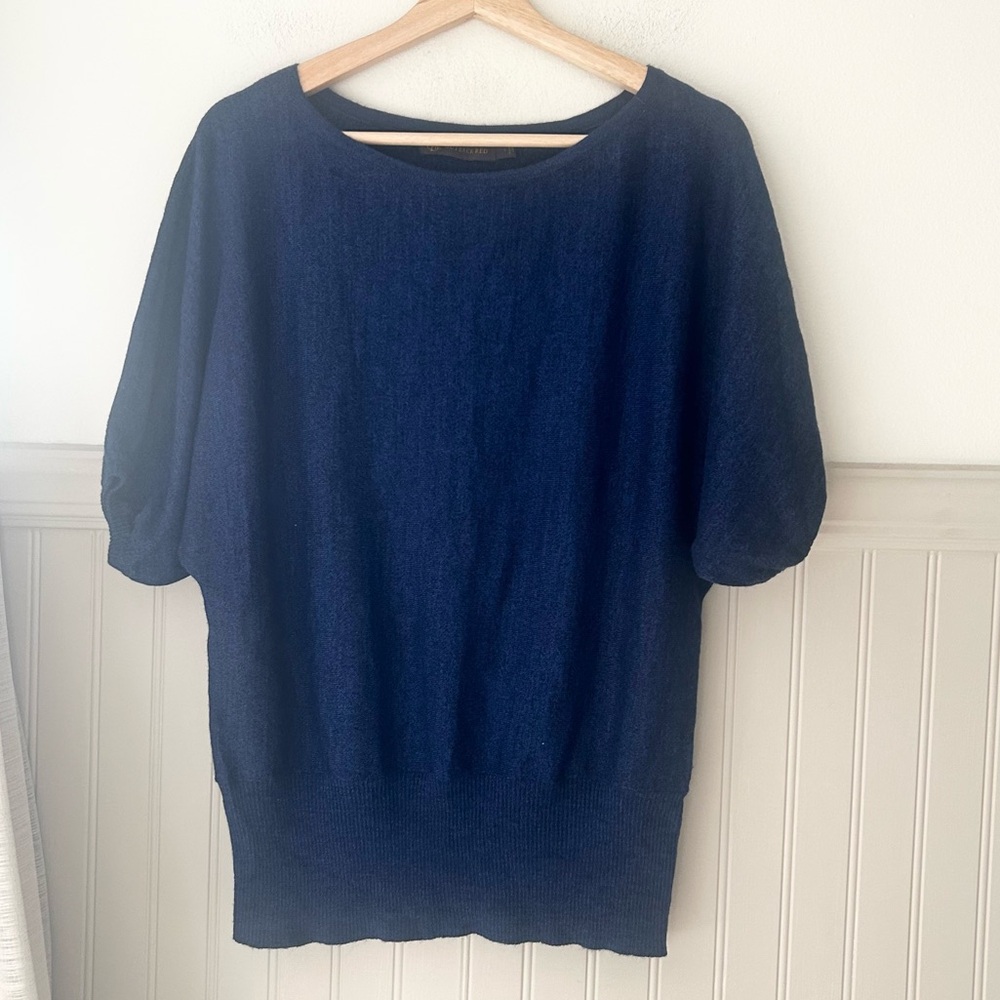 Vintage Outback Red Wool Blend Deep Blue Short Sleeve Knit Sweater Womens Large